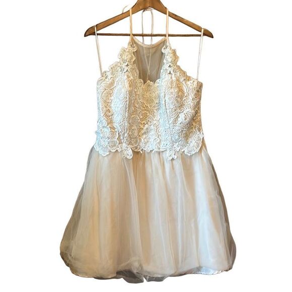 Lace Bodice Tulle Skirt Halter Party Dress Wedding Guest size 15 - Picture 1 of 8